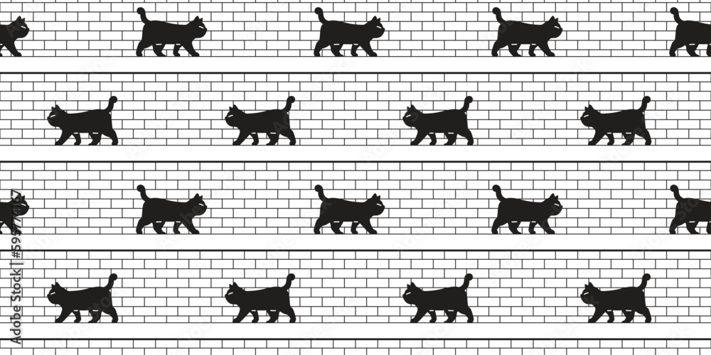 Obraz premium cat seamless pattern walking on the wall black kitten calico neko doodle vector pet cartoon gift wrapping paper tile background repeat wallpaper scarf isolated illustration design