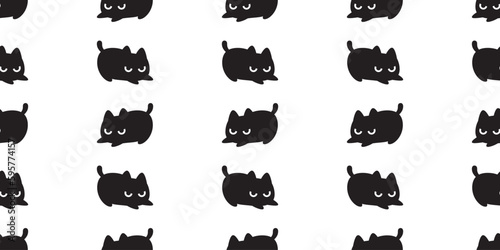 cat seamless pattern black kitten calico neko angry doodle vector pet cartoon gift wrapping paper tile background repeat wallpaper scarf isolated illustration design