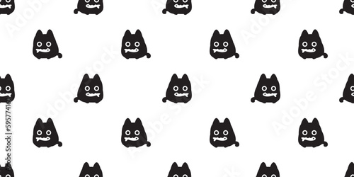 cat seamless pattern black kitten calico neko eating fish doodle vector pet cartoon gift wrapping paper tile background repeat wallpaper scarf isolated illustration design