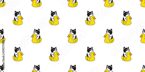 dog seamless pattern french bulldog duck rubber swimming ring inflatable pet puppy vector cartoon gift wrapping paper doodle tile background repeat wallpaper scarf isolated illustration design