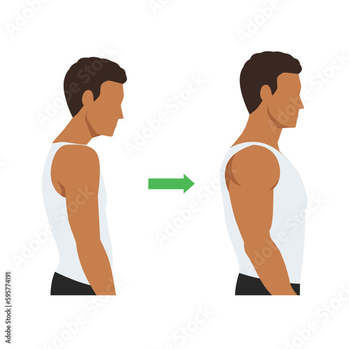 Muscular and skinny man, Weight loss concept. Man before and after workout with better back posture. Flat vector