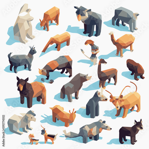 Isometric wild animals isolated on white background. Set of wild animals from various climatic zones. Vector illustration.