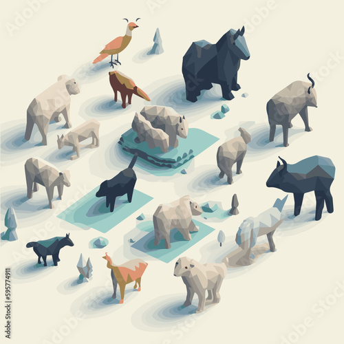 Isometric wild animals isolated on white background. Set of wild animals from various climatic zones. Vector illustration.