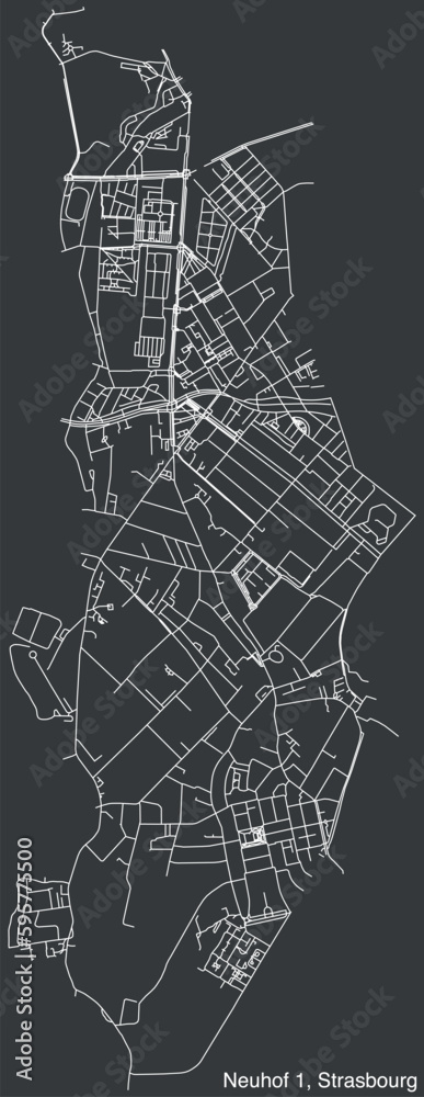 Fototapeta premium Detailed hand-drawn navigational urban street roads map of the NEUHOF 1 DISTRICT of the French city of STRASBOURG, France with vivid road lines and name tag on solid background