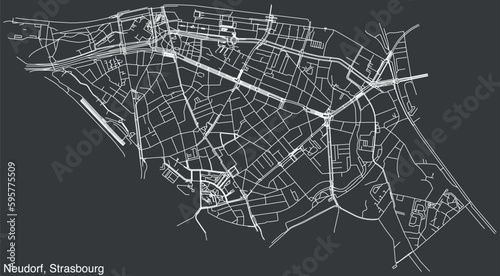 Detailed hand-drawn navigational urban street roads map of the NEUDORF DISTRICT of the French city of STRASBOURG, France with vivid road lines and name tag on solid background photo