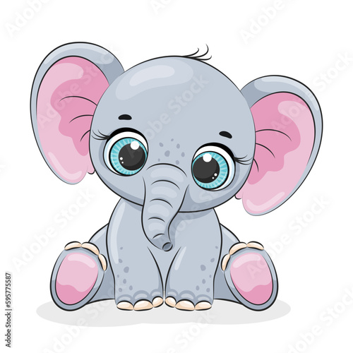 Cute baby elephant. Cartoon vector illustration.