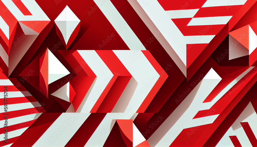 Generative AI, Red and White Geometric Shapes Abstract Pattern
