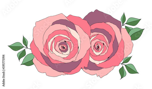 ピンクの薔薇のブーケの手描きイラスト