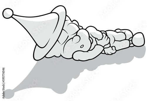 Drawing of a Sleeping Little Elf on the Ground