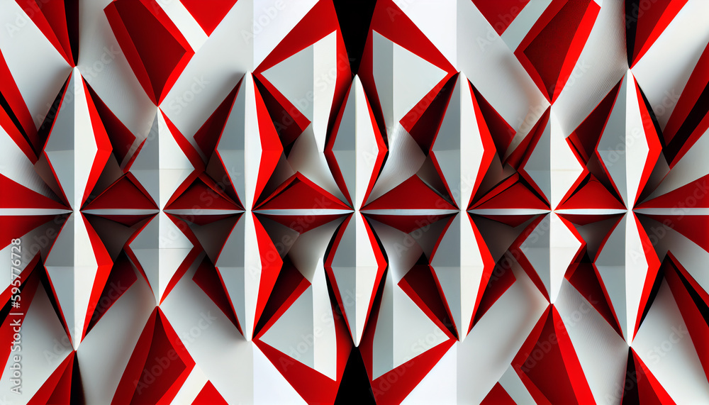 Generative AI, Symmetrical Geometric Pattern in Red and White Generative AI, Symmetrical Geometric Pattern in Red and White