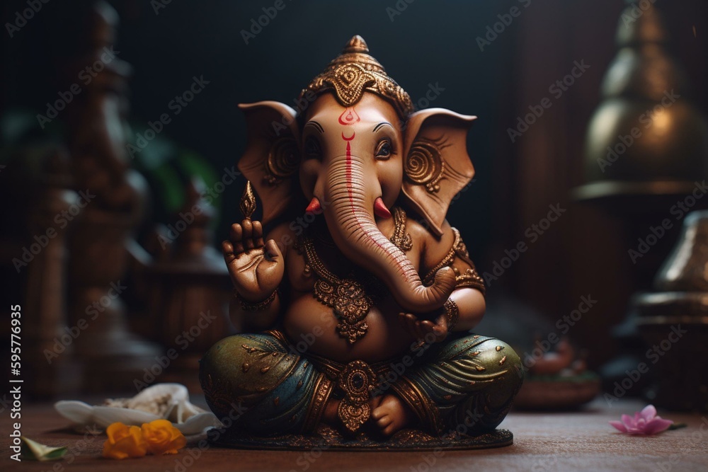 Adorable depiction of Lord Ganesha. Generative AI