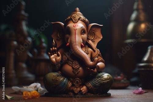 Adorable depiction of Lord Ganesha. Generative AI © Khaled