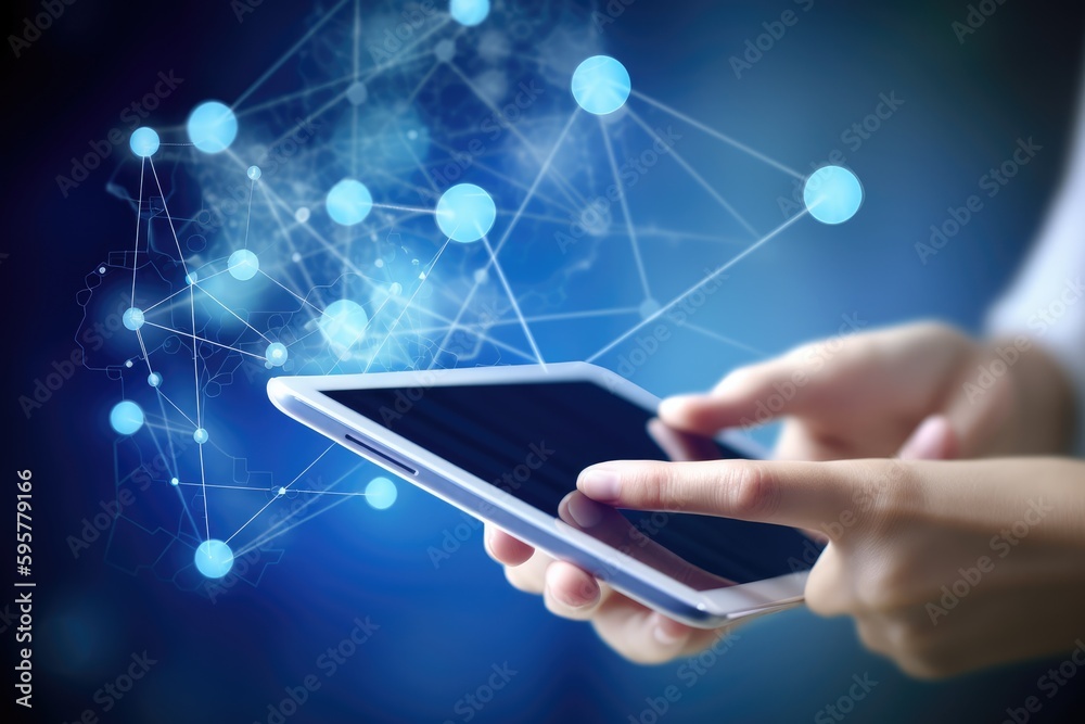 Smartphone with a magic screen in hand, Generative AI Smartphone with a magic screen in hand, Generative AI