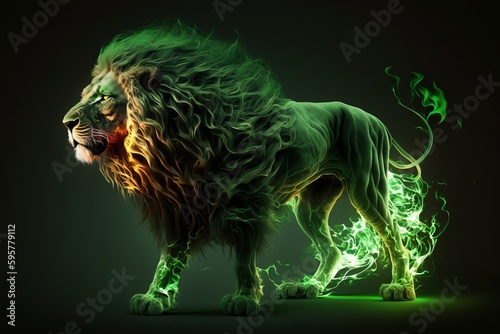 Lion made out of green flame