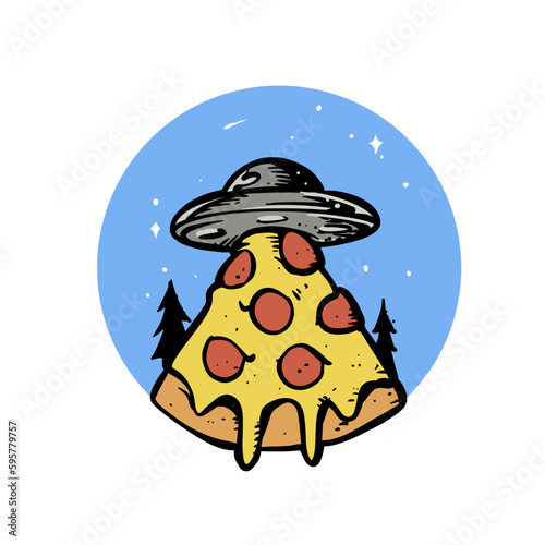 Ufo pizza vector cartoon illustration