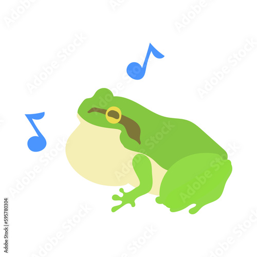 楽しげに歌うアマガエル。フラットなベクターイラスト。
A joyful singing tree frog. Flat designed vector illustration.