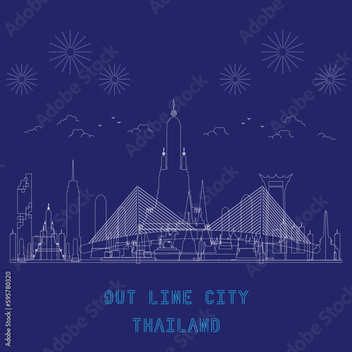 thailand city outline vector blue and white