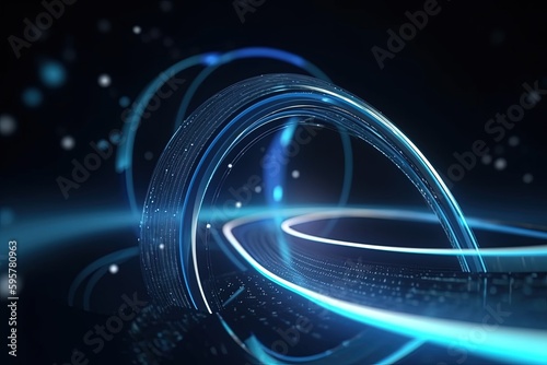 abstract futuristic background with dark blue glowing neon moving high speed wave lines and bokeh lights. Data transfer concept Fantastic wallpaper,Ai Generative