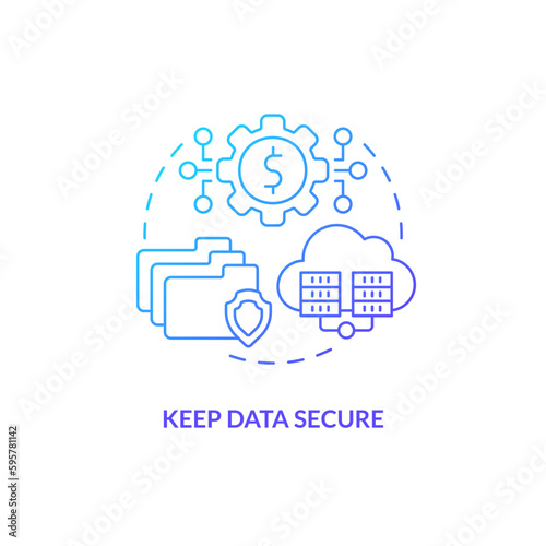 Keep data secure blue gradient concept icon. Cloud storage. Financial records. Accounting software benefit abstract idea thin line illustration. Isolated outline drawing. Myriad Pro-Bold fonts used