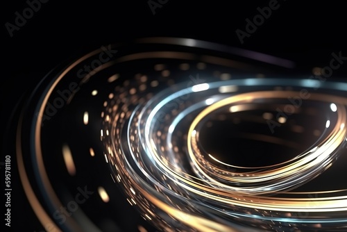 abstract futuristic background with gold silver blue glowing neon moving high speed wave lines and bokeh lights. Data transfer concept Fantastic wallpaper,Ai Generative