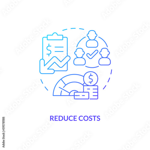 Reduce costs blue gradient concept icon. Less expenditures for business. Accounting software benefit abstract idea thin line illustration. Isolated outline drawing. Myriad Pro-Bold fonts used