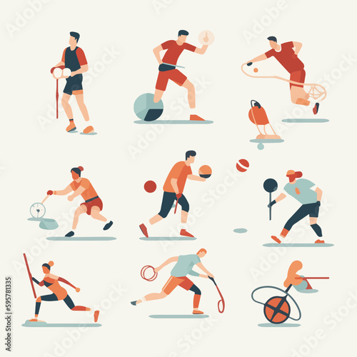 Sport people flat icons set with men and women cycling playing football and tennis isolated vector illustration