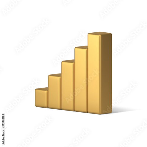 Bar diagram increase graph business analyzing chart golden isometric 3d icon realistic vector