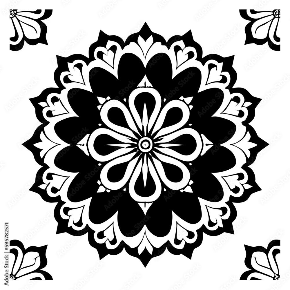Floral Mandala Pattern Vector Black and White Design