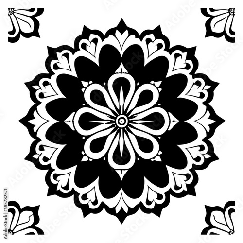 Fototapeta Naklejka Na Ścianę i Meble -  Floral Mandala Pattern Vector Black and White Design