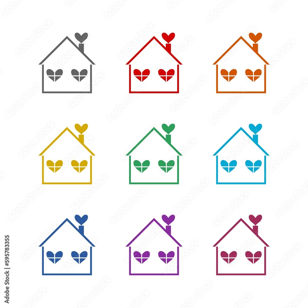 House with hearts icon isolated on white background. Set icons colorful House with hearts icon isolated on white background. Set icons colorful