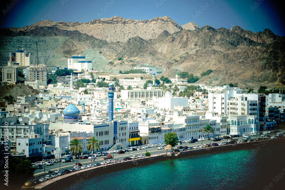 Aerial view old district of Muscat, Oman
