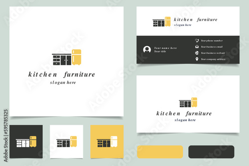 Kitchen furniture logo design with editable slogan. Branding book and business card template.
