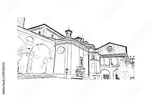 Building view with landmark of Rieti is the town in Italy. Hand drawn sketch illustration in vector.