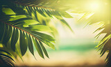 砂浜、青空、ヤシの木、海を描いた美しい夏の楽園背景Generative AI