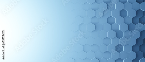 Hexagonal background with gradient white and blue hexagons, abstract futuristic geometric backdrop or wallpaper with copy space for text