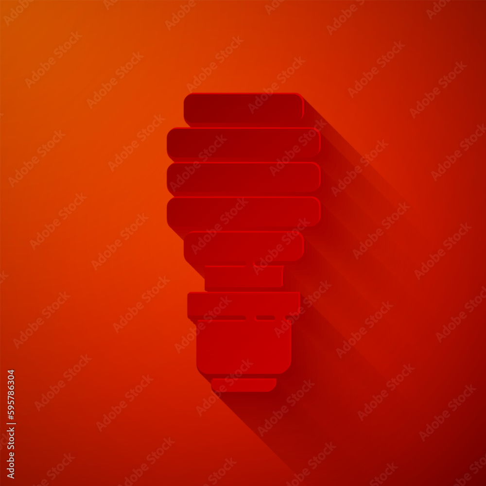 Paper cut LED light bulb icon isolated on red background. Economical LED illuminated lightbulb. Save energy lamp. Paper art style. Vector Paper cut LED light bulb icon isolated on red background. Economical LED illuminated lightbulb. Save energy lamp. Paper art style. Vector