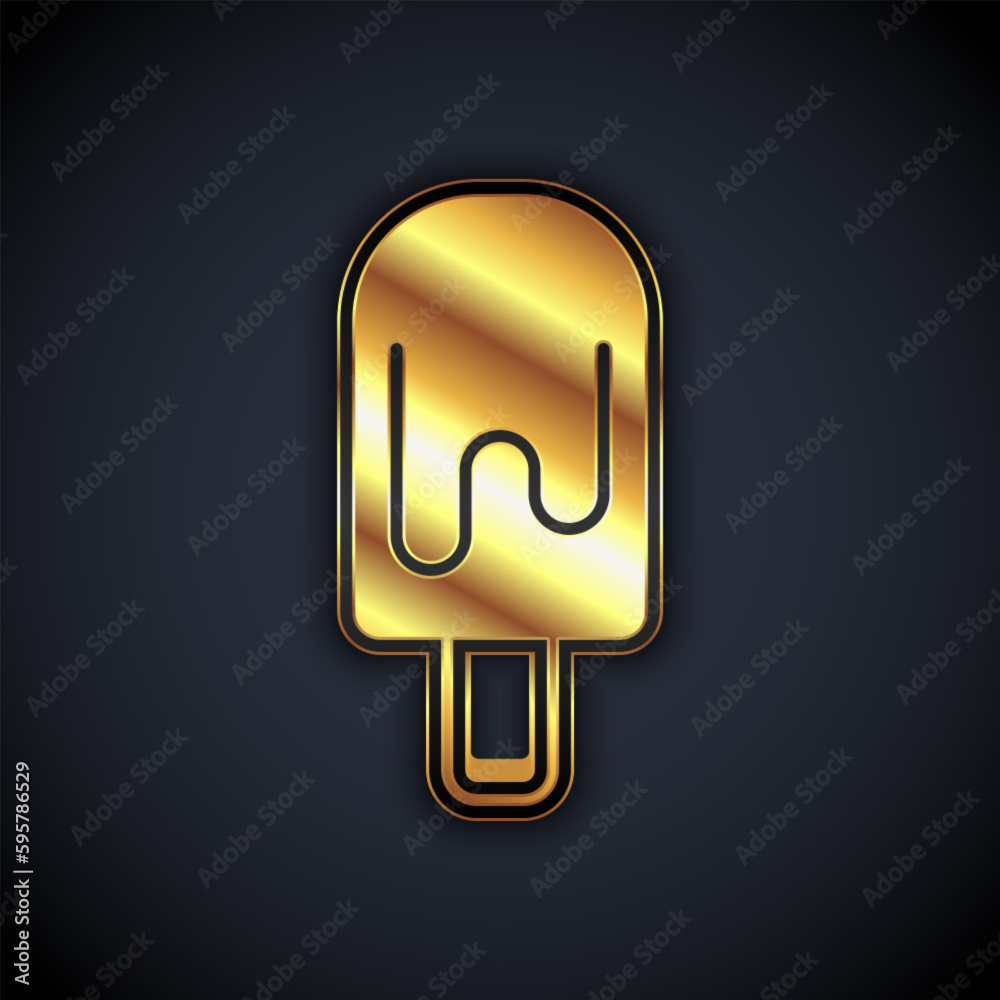 Gold Ice cream icon isolated on black background. Sweet symbol. Vector Gold Ice cream icon isolated on black background. Sweet symbol. Vector