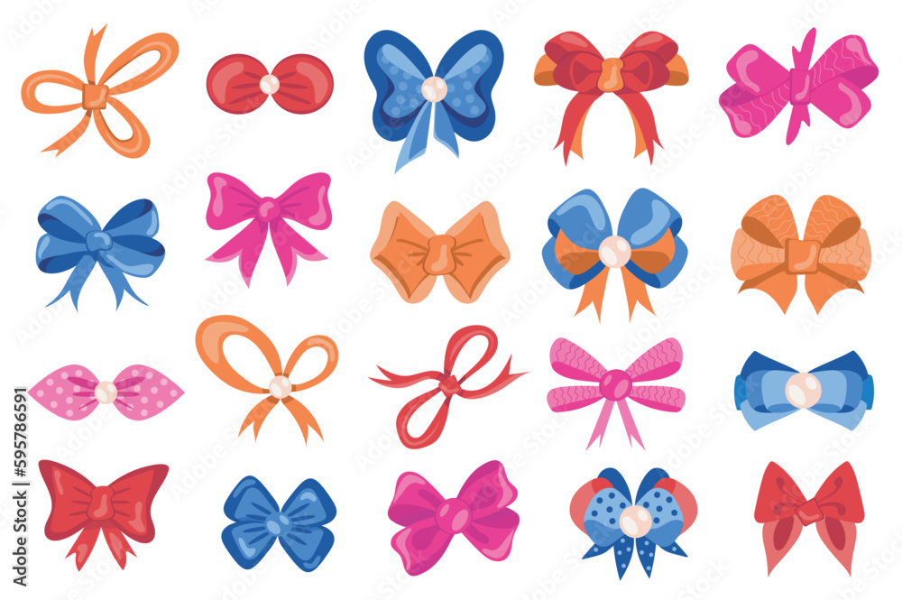 Bows mega set elements in flat design. Bundle of different types and