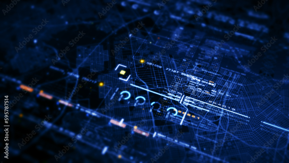 Futuristic abstract de-focus flowing data matrix, telemetry and encrypt numbers display with particles simulation for head up display in cyber space environment background Futuristic abstract de-focus flowing data matrix, telemetry and encrypt numbers display with particles simulation for head up display in cyber space environment background