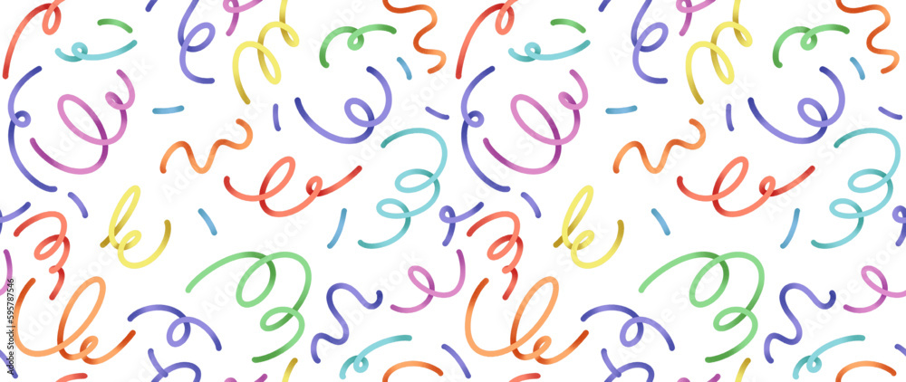 Fototapeta premium Colorful line doodle seamless pattern comfortable colors, slightly gradient, simple, background for design work. 