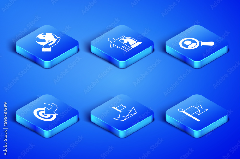 Set Flag, Hand holding Earth globe, Folded paper boat, Target, Chess and Magnifying glass for search icon. Vector Set Flag, Hand holding Earth globe, Folded paper boat, Target, Chess and Magnifying glass for search icon. Vector