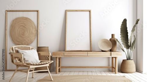 Scandi Home. Stylish Interior Design Background. Generative AI. photo