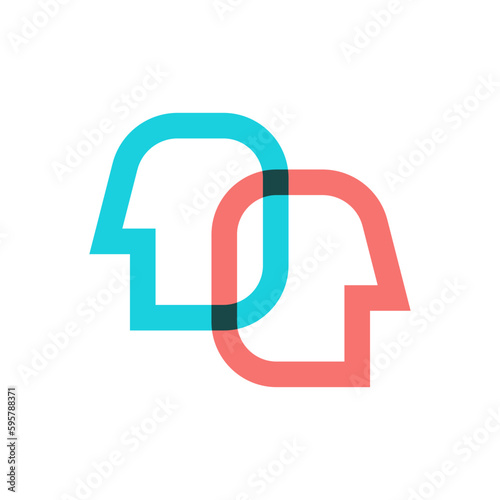 Two connected line profiles of people, abstract minimal logo