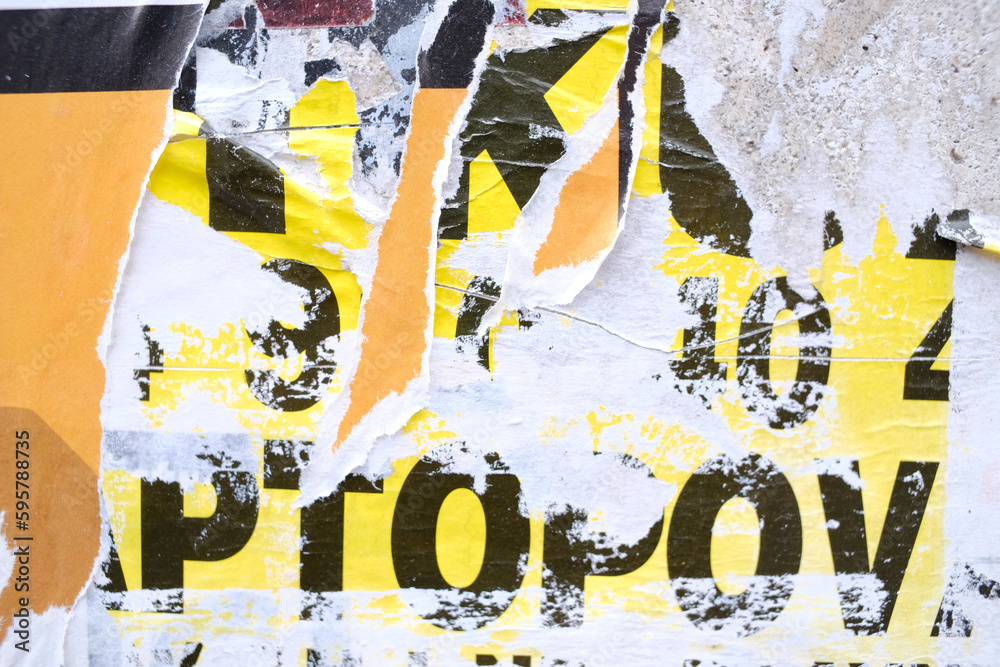 Fototapeta premium Torn street poster background, messy old paper collage