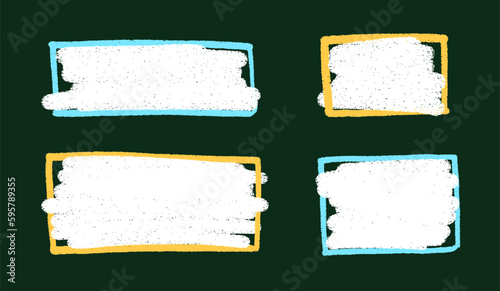 Set of hand drawn frames for text with chalk texture on dark green chalkboard.