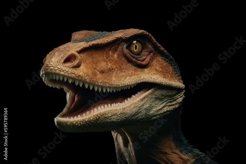 fierce dinosaur with open jaws ready to attack. Generative AI