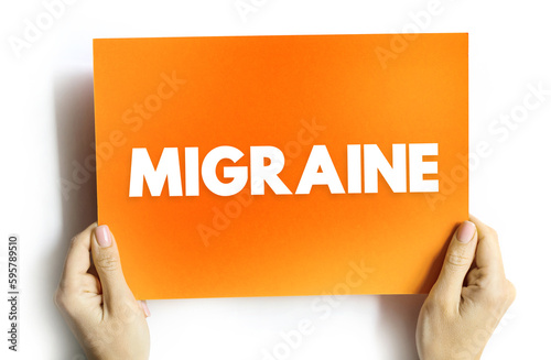 Migraine is a headache that can cause severe throbbing pain or a pulsing sensation, text concept background