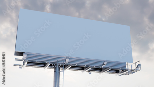 Commercial Billboard. Blank Large Format Sign against a Cloudy Morning Sky. Mockup Template.