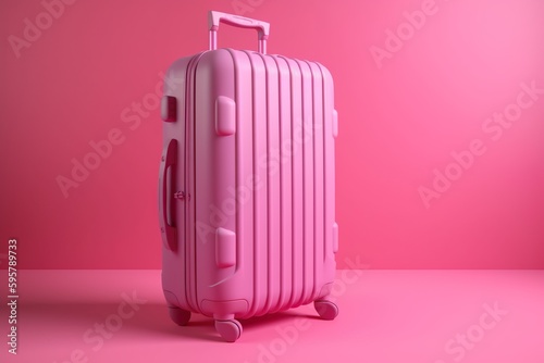 Pink suitcase on pink background Generative AI