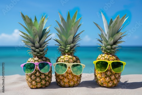 Summer pineapple with glasses Generative AI